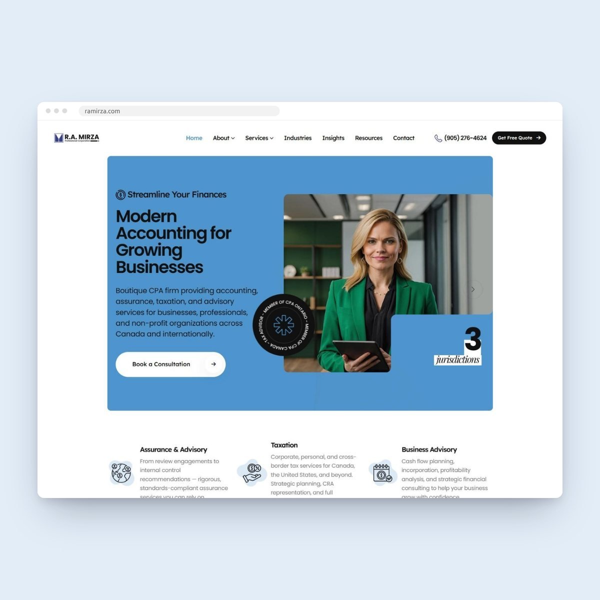 R.A. Mirza website designed by Lushah Digital