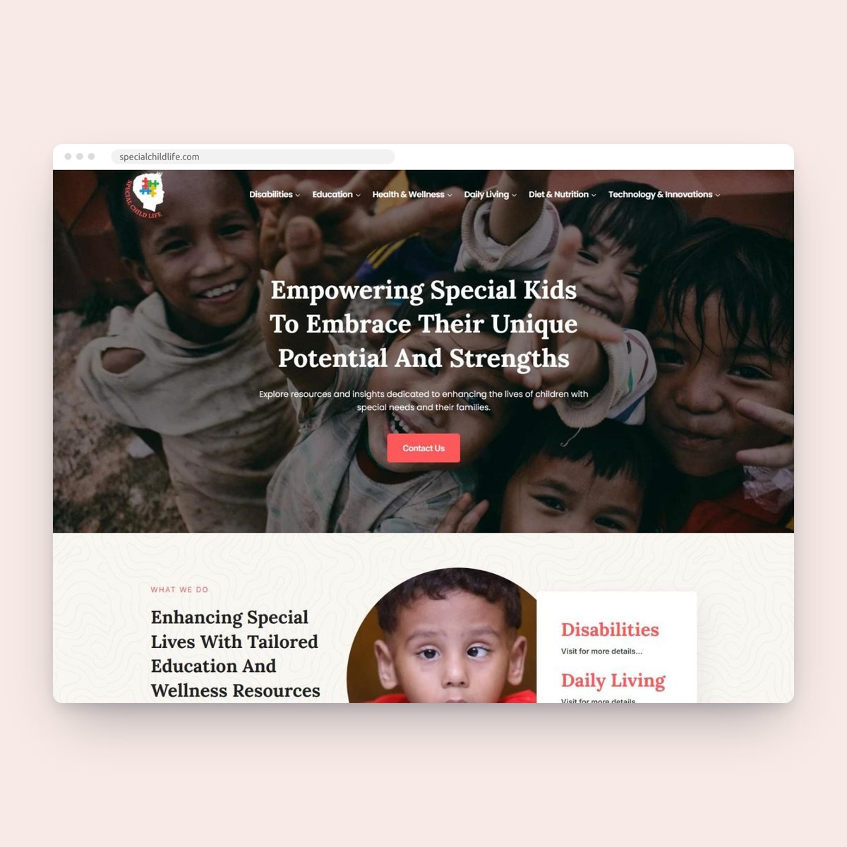 Special Child Life WordPress website designed by Lushah Digital